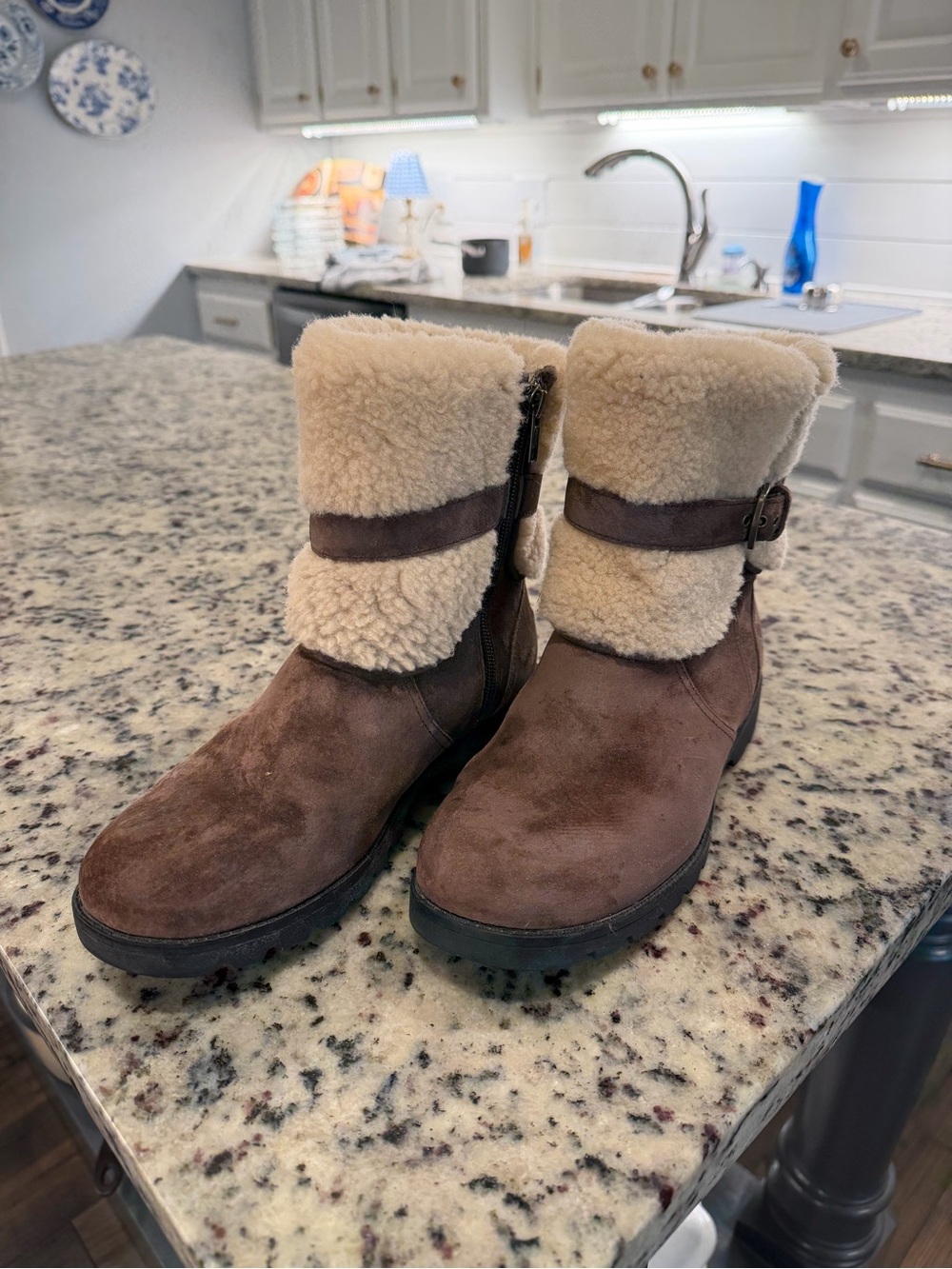 UGG Brown Suede Ankle Boots with Cream Shearling Cuff